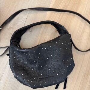 Black Studded Leather Shoulder Bag